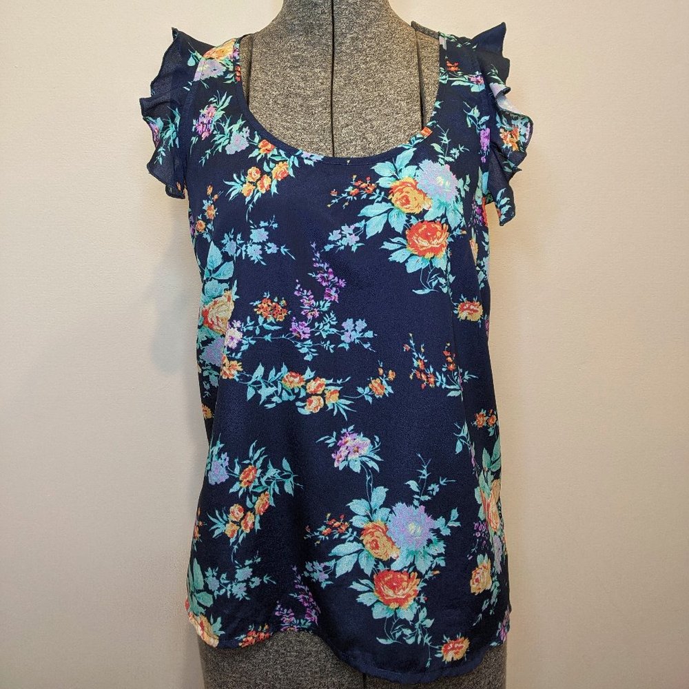 I Love H81 by Forever21 Floral Flutter Sleeve Top